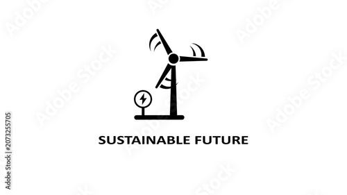 Wind turbine animation rotating for clean energy and sustainable future concept 