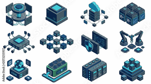 Isometric Technology Data Center Server Rack Design.