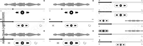 Fotografie Modern Audio Player Icon Set with Play Buttons, Music Control Symbols, Multimedi