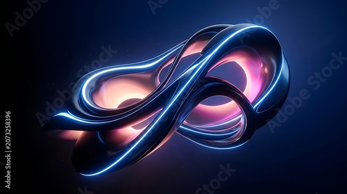 Abstract infinity symbol liquid metal shape with infinity abstract reflection minimalist background futuristic wallpaper