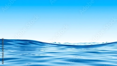 Clear blue ocean water surface under bright sunny sky for background and summer advertising.