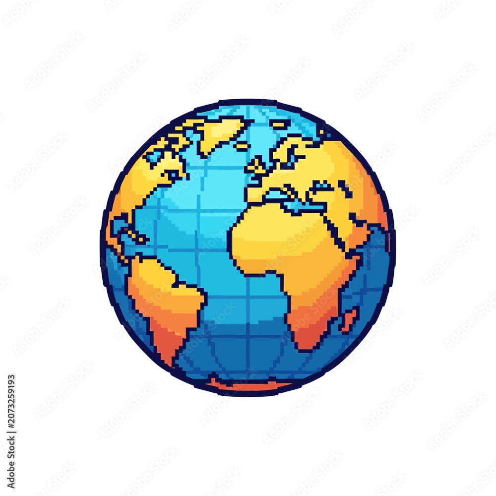 Obraz premium Colorful digital illustration of Earth depicting continents with vibrant shading and defined borders emphasizing global