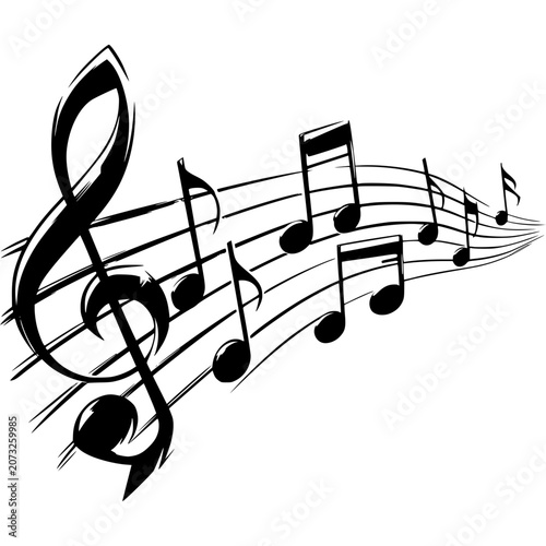 Musical Notes Melody: A dynamic illustration of musical notes and a treble clef flowing across a staff, evoking the beauty and rhythm of music.