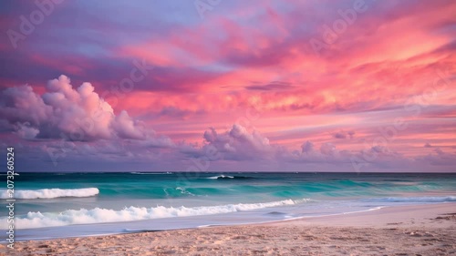 Epic Tropical Paradise Sunset Beach Background for Travel Agency Vacation Promos, Relaxation Wellness Meditation and Inspiring Romantic Summer Story Background Concept