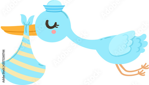 Illustration Blue Stork Carrying Cloth Bag