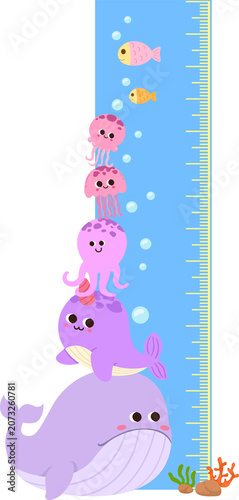 Meter wall with marine animals cartoon illustration