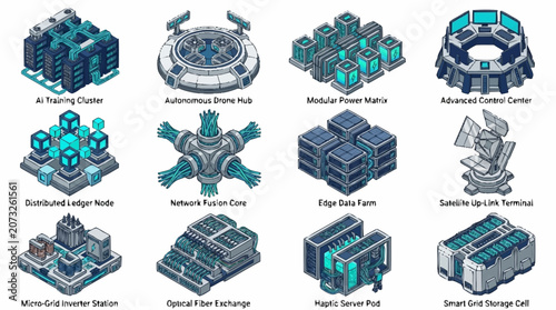 Isometric Data Center and Server Room Illustrations.