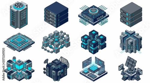 Isometric Technology Data Center Server Rack Designs.