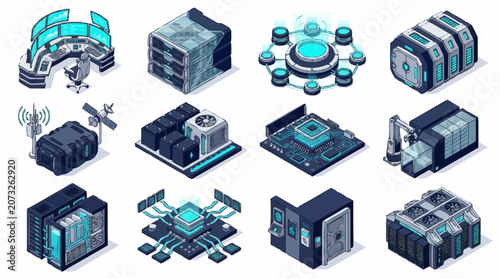 Isometric Technology Data Center Server Rack Design.