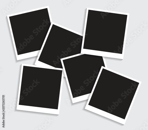6 Blank square photo frames template with white borders in a cool random layout. Used as a printable photo collage or a mock up for album pictures or photographs collection in a classic old style. S