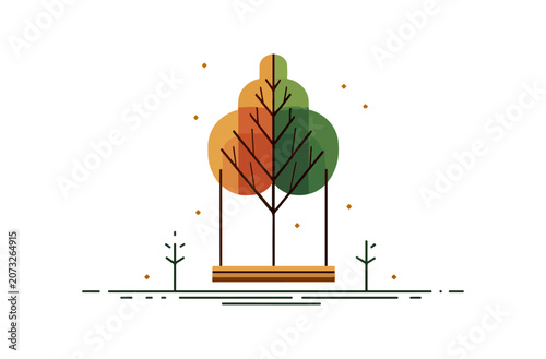 Autumn tree park bench illustration