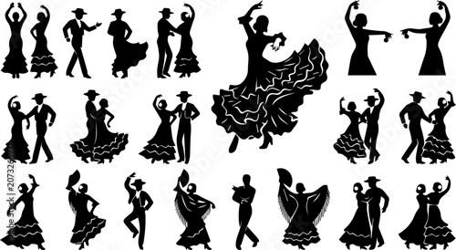 Fényképezés Flamenco Dancer Silhouette Set – Spanish Dance, Castanets, Cultural Performance