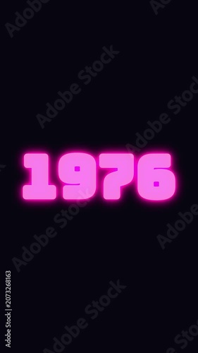big year 1976 digits blinking with many glowing colors and old style vintage look