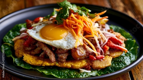 Traditional Tacacho dish beautifully plated, showcasing authentic flavors and rustic Peruvian culinary heritage.