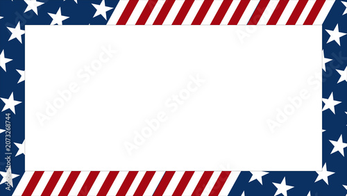 Patriotic American flag photo frame with bold stars and red stripes border surrounding a copy space area for text or images, ideal for Independence Day, election, celebration, or promotional designs.