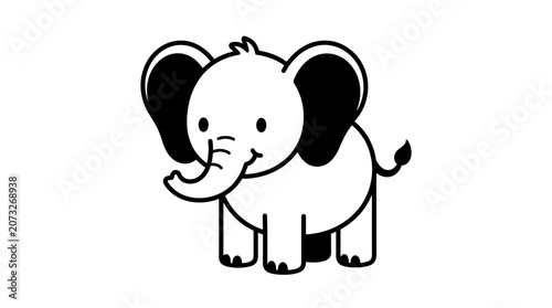 Cute Baby Elephant Standing, Isolated White Background