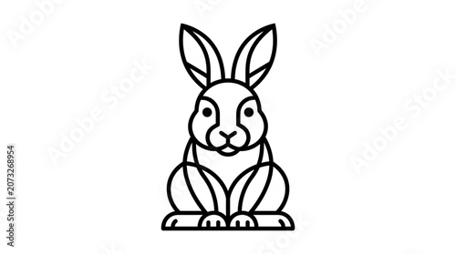 Minimalist rabbit bunny outline icon, simple and modern, isolated white background.
