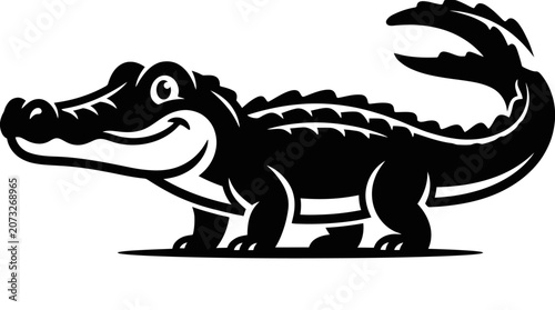 Black alligator crocodile cartoon icon, powerful and fierce, isolated white background.
