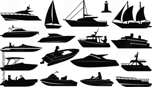 Photos Boat and yacht silhouette collection, marine watercraft vector illustration isol