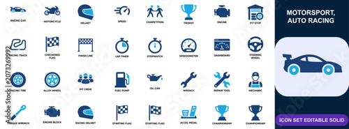 Принти на полотні Motorsport and Auto Racing Icon Set