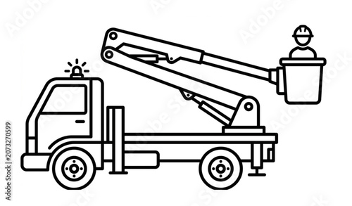 Aerial Platform Bucket Boom Truck Outline Vector