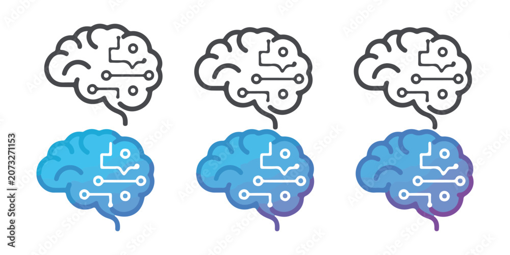 Fototapeta premium Artificial intelligence brain circuit vector icon, smart brain technology symbol, digital mind neural network.