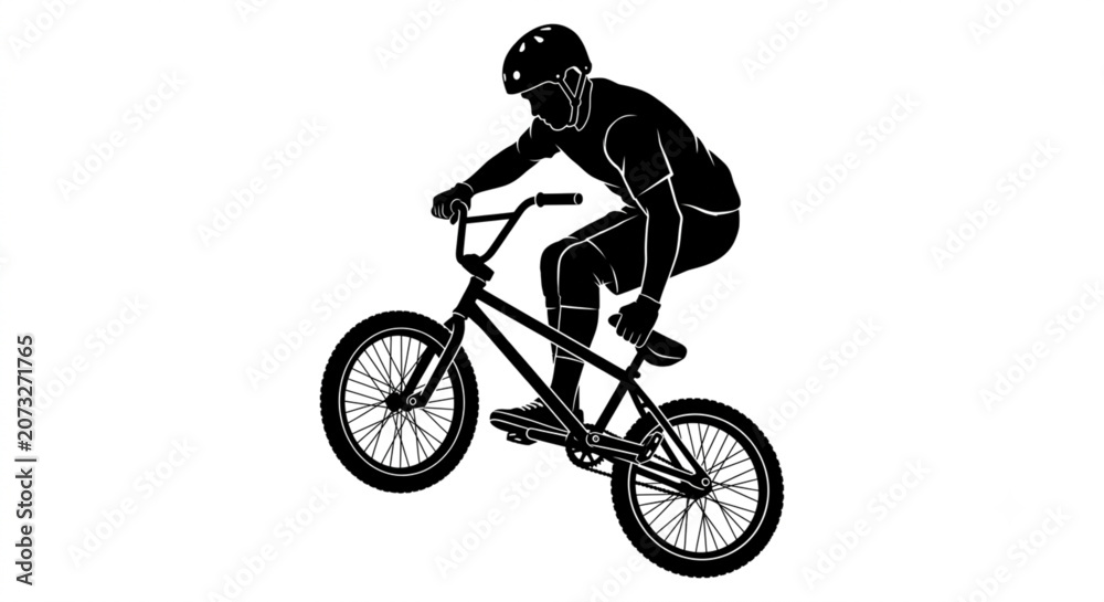 Fototapeta premium BMX Rider Performing Extreme Bicycle Stunt Silhouette