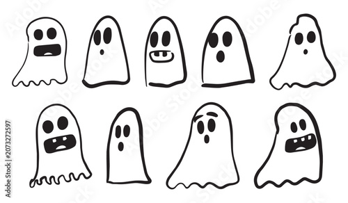 Fotografía set of hand drawn doodle cute ghost vector silhouette