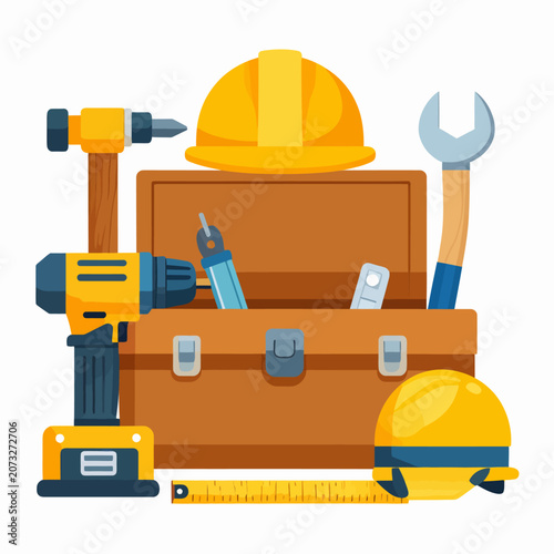 Illustration vectorielle d'une boîte à outils avec des équipements de construction et de bricolage.