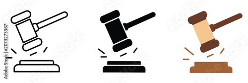 Foto Hammering Justice, Wooden Gavel Representing Court Proceedings, Legal Action, Judicial Responsibility, Verdict Announcement And Professional Law System Illustration Concept