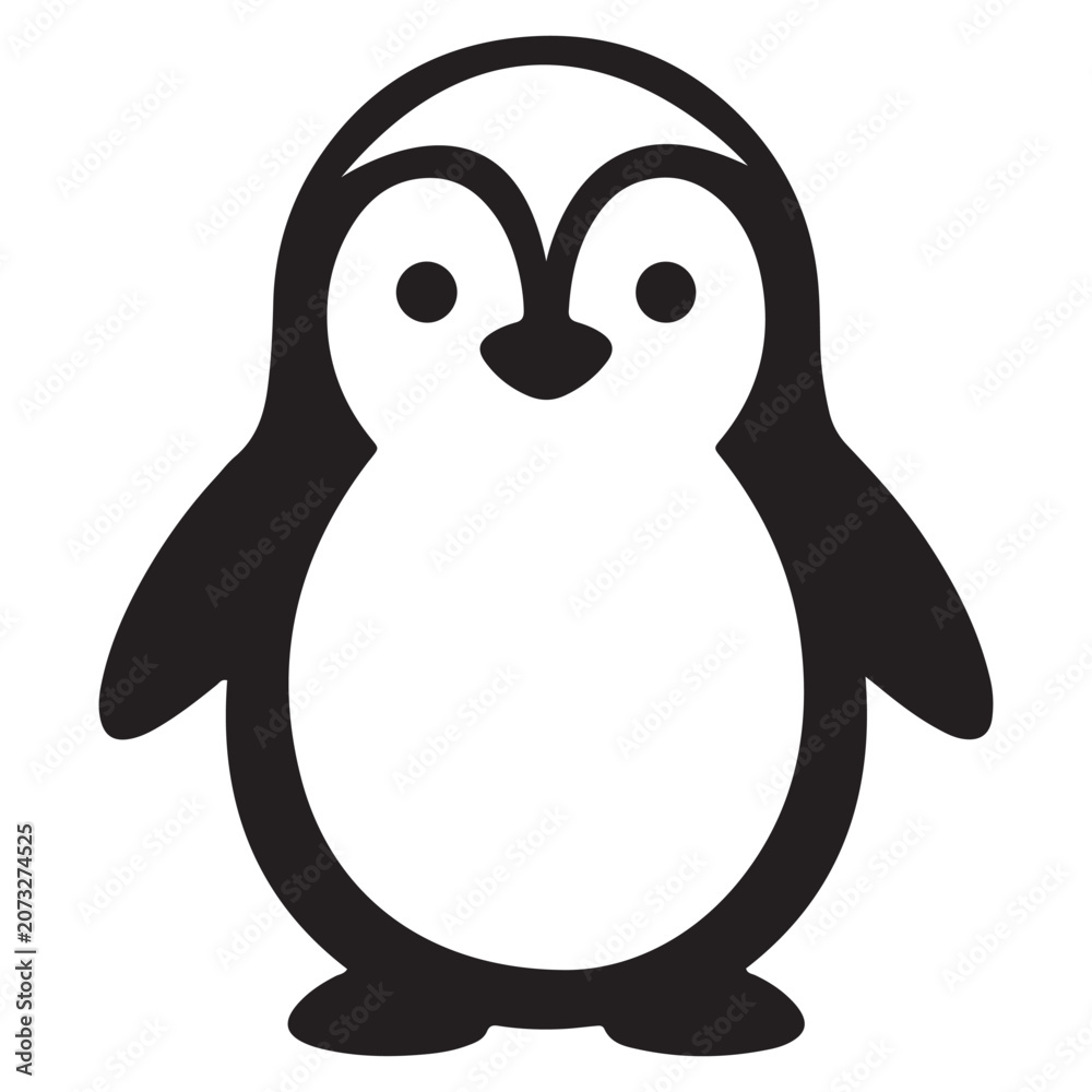 Fototapeta premium Cute Penguin Icon Silhouette Vector Illustration, Black and White Arctic Animal Logo Design