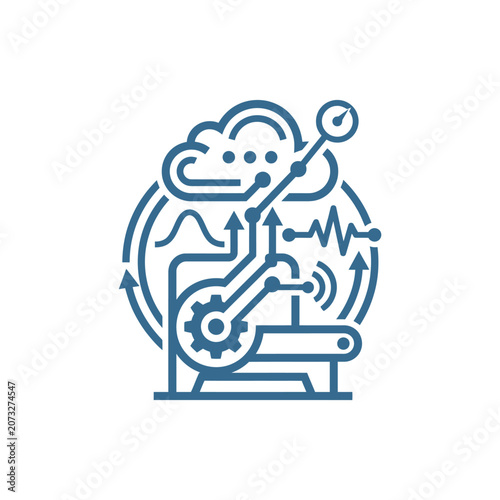 A blue digital icon representing cloud computing and data processing