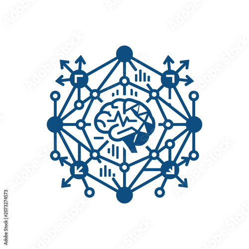 A blue digital icon representing artificial intelligence and data networks