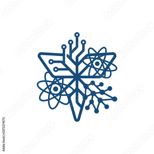 A blue digital icon representing science and modern technology