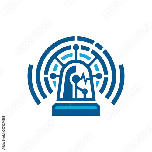 A blue digital icon representing modern communication and network connectivity