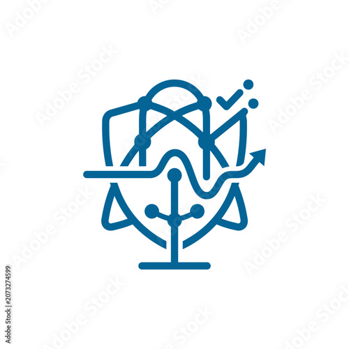 A blue digital icon representing growth and secure data analysis