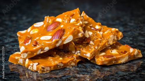 Delicious Nutty Caramel Candy on Dark Background for Sweet Treats