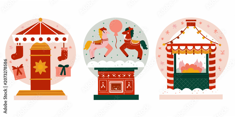 Fototapeta premium Carousel Booths With Holiday Decorations Vector Illustration