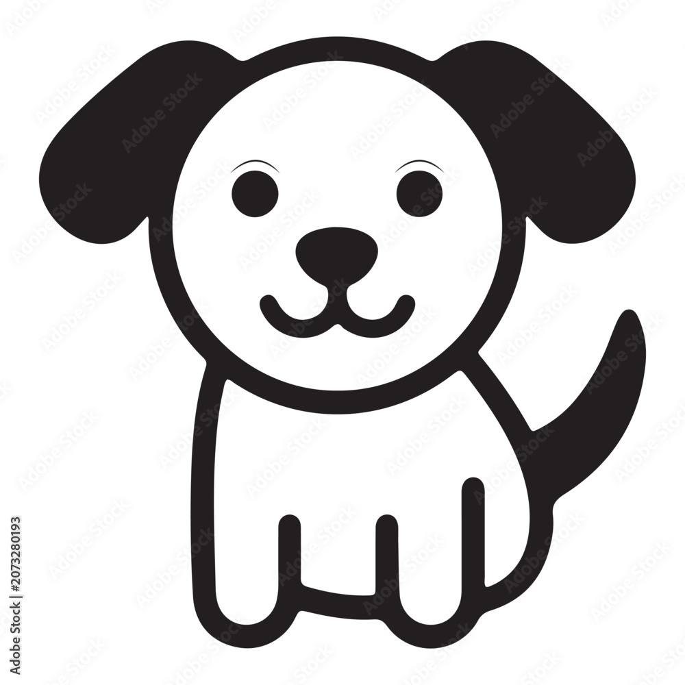 Obraz premium Dog Icon Silhouette Vector Illustration, Black and White Puppy Animal Logo Design