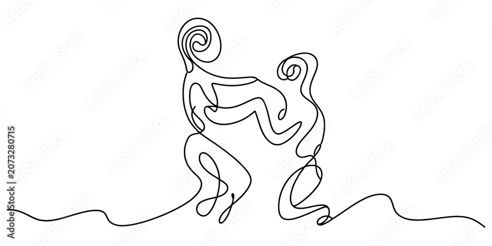 Obraz premium Continuous single line drawing of two people hugging and dancing isolated on a white background Vector, illustration