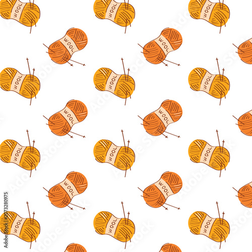 Cozy Autumn Wool Thread and Knitting Supplies Seamless Pattern for Fabric, Wrapping Paper and Fall Craft Packaging