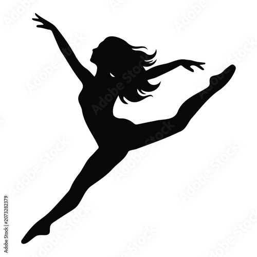 Bilde på lerret Graceful ballerina dancer leaping in air vector illustration on plain white background