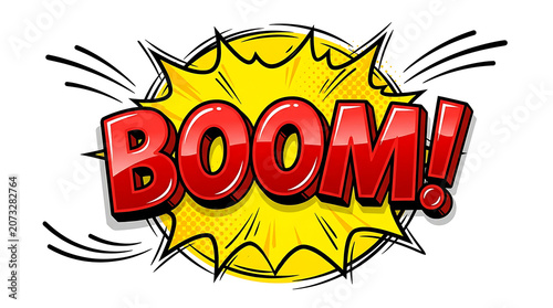 Comic book style boom explosion graphic isolated on white background