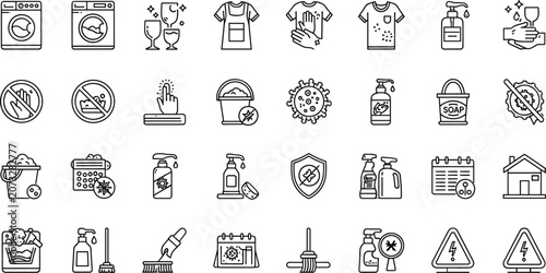Foto PrintLaundry hygiene and cleaning services thin line icon set with washing machi
