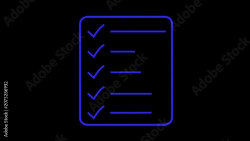 A vertical list icon with five completed tasks represented by blue checkmarks and horizontal lines on a black background, symbolizing a to-do list or checklist