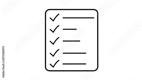 A vertical list icon with five completed tasks represented by black checkmarks and horizontal lines on a white background, symbolizing a to-do list or checklist