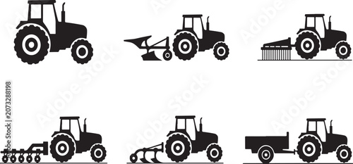 Fotografie Set of tractors with various agricultural equipment