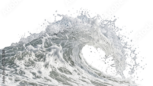 Foto Crashing ocean wave with spray and foam detailed water texture on transparent ba