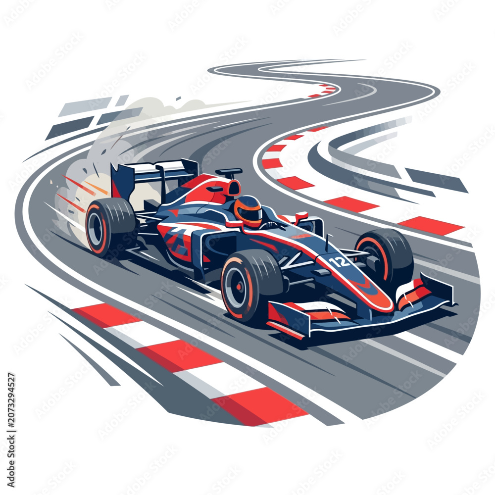 Naklejka premium Formula racing on track, speed, sport, car, competition, blue and red.