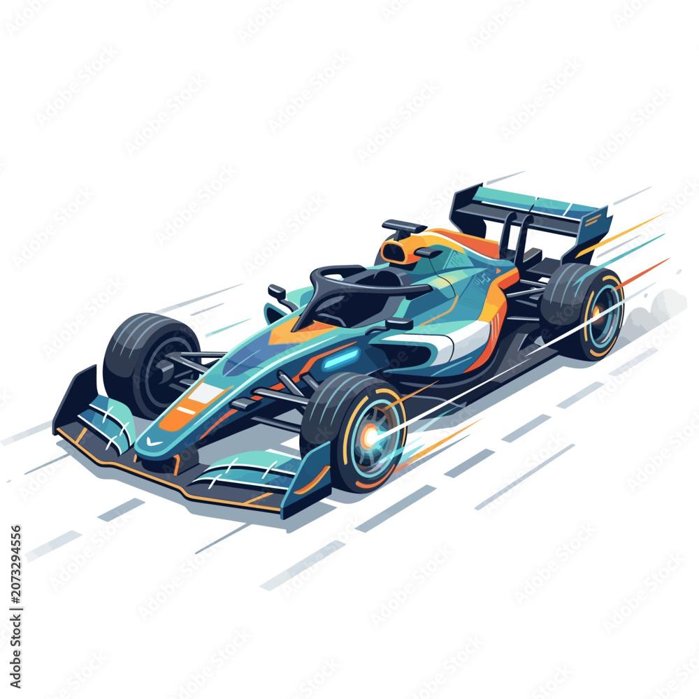 Naklejka premium Futuristic Formula 1 Race Car Speeding on Track, Vibrant Colors, Motion Blur
